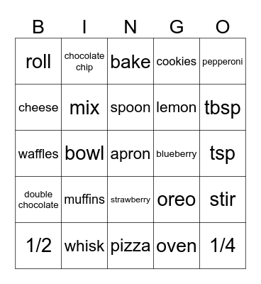 Cooking Class Bingo Card
