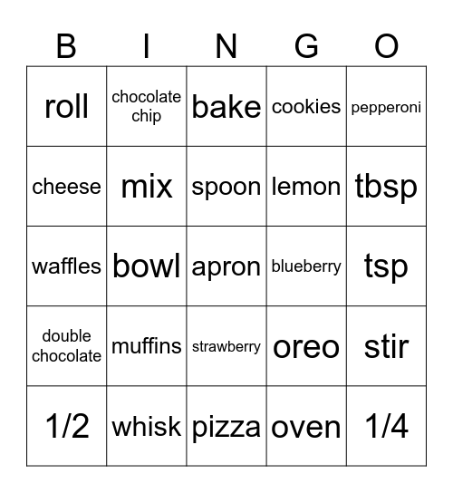 Cooking Class Bingo Card