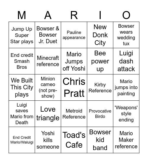 Mario Movie Bingo Card
