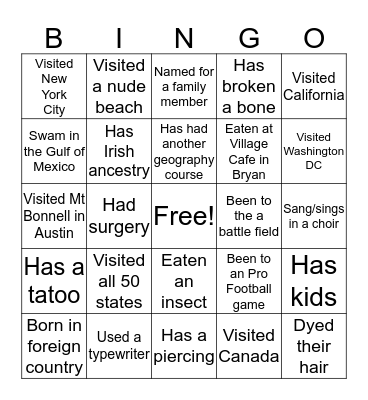 Who Are You? Bingo Card