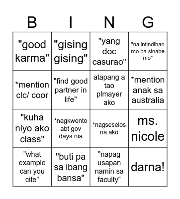 WINNING! Bingo Card