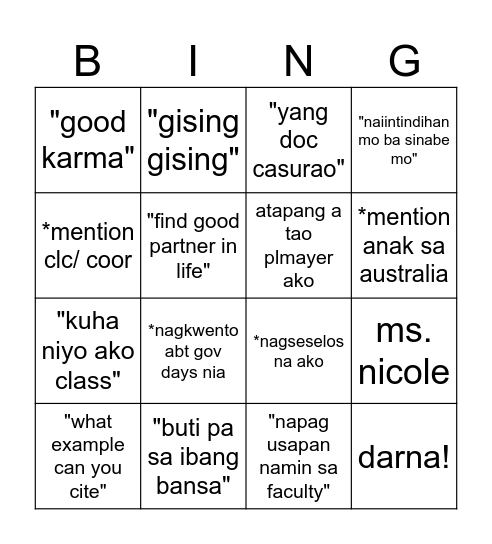WINNING! Bingo Card