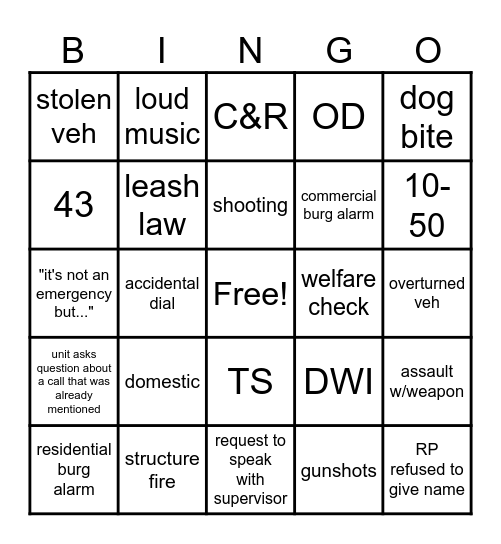 Dispatch BINGO Card