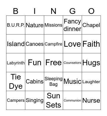 Pilgrim Lodge  Bingo Card