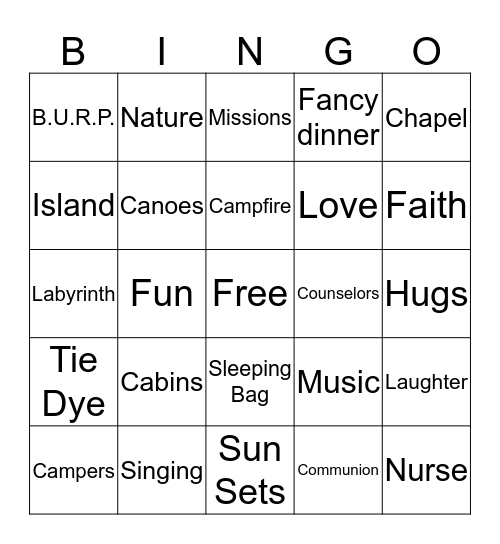 Pilgrim Lodge  Bingo Card