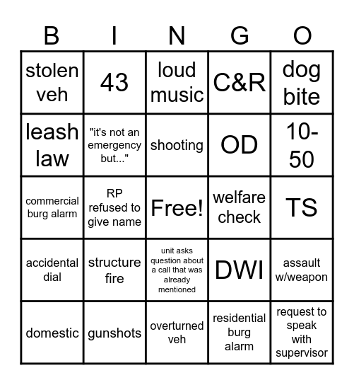 Dispatch BINGO Card