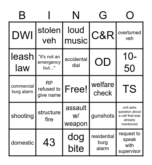 Dispatch BINGO Card
