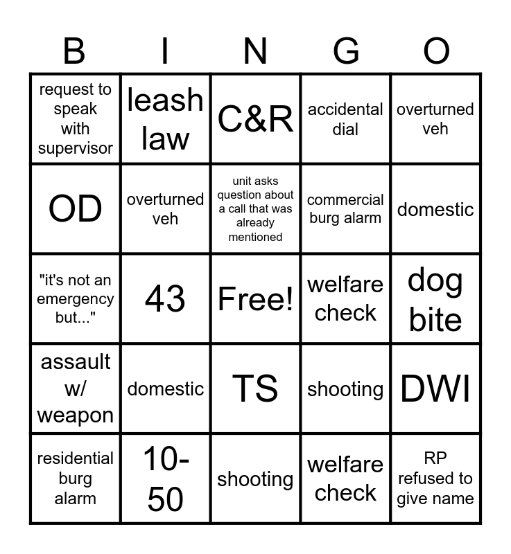 Dispatch BINGO Card