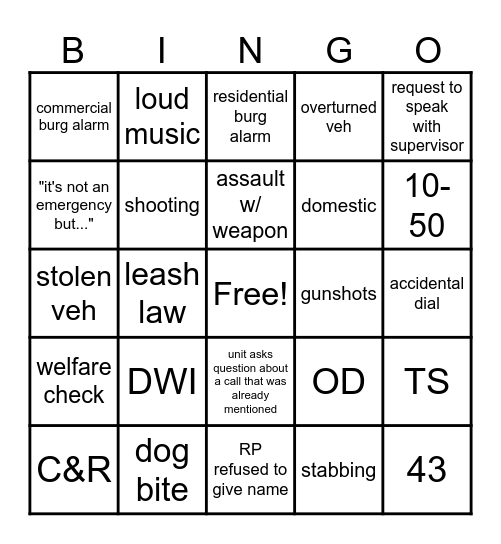 Dispatch BINGO Card