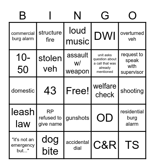 Dispatch BINGO Card