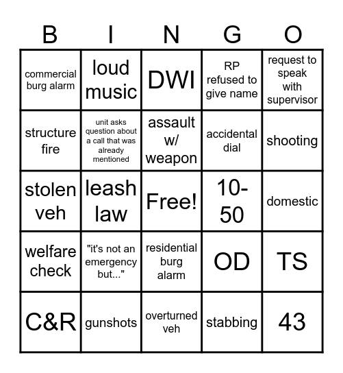 Dispatch BINGO Card