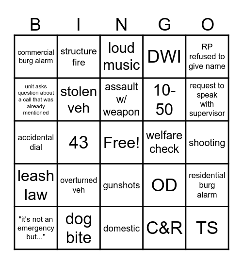 Dispatch BINGO Card