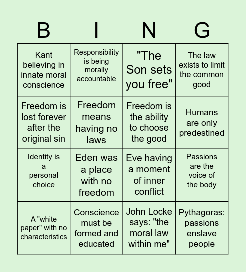 Freedom, Conscience, and Laws Bingo Card