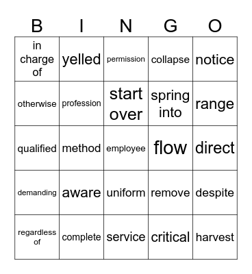 生词 Bingo Card