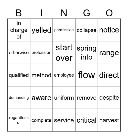 生词 Bingo Card