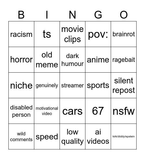 Instagram reels Bingo Card