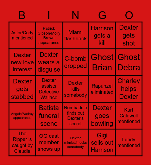 Dexter Resurrection season 2 Bingo Card