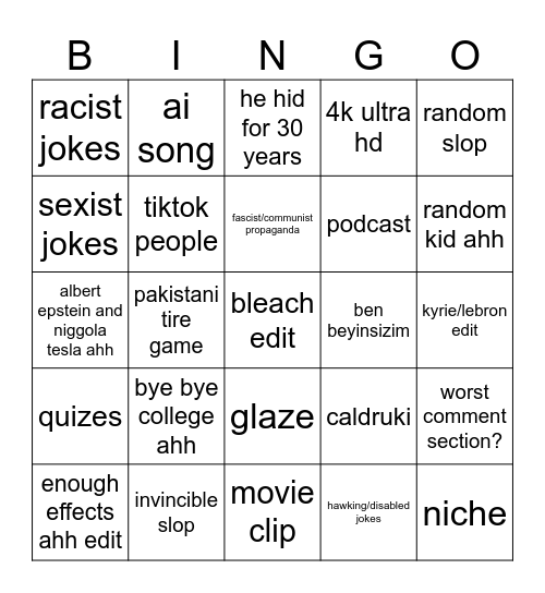 reels slop Bingo Card