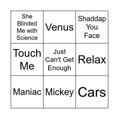 Cheesy 80's Bingo Card