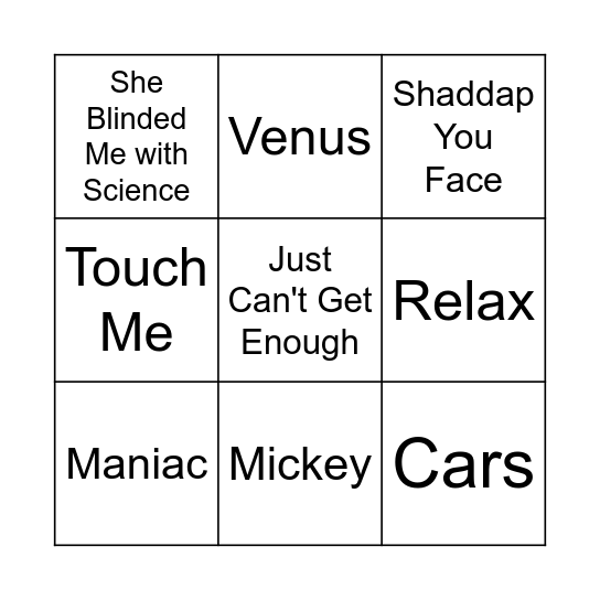 Cheesy 80's Bingo Card