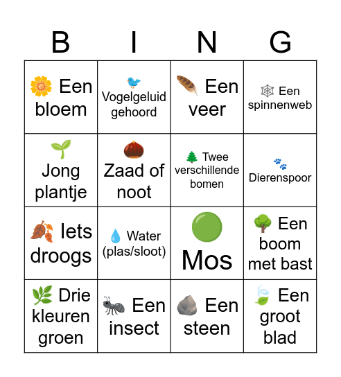 Natuurbingo Card