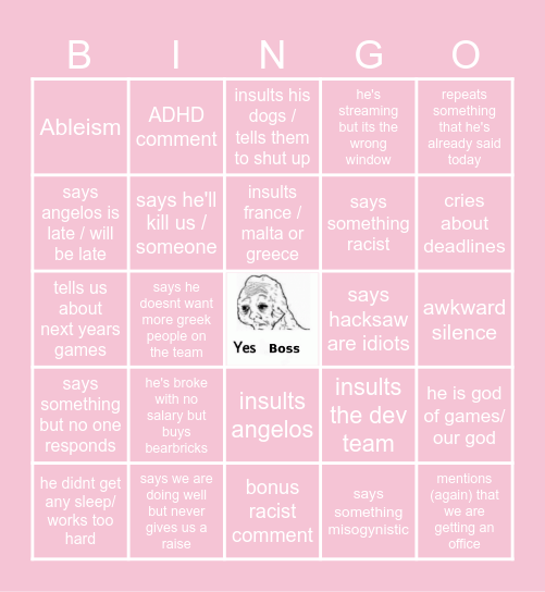 Boss Bingo Card