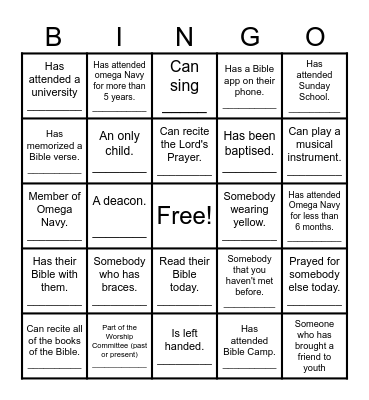 Fellowship Bingo Card