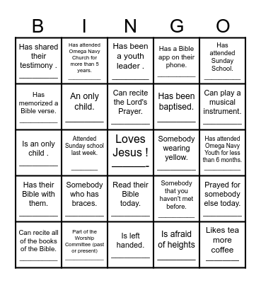 Fellowship Bingo Card