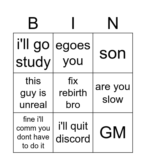 Sokaku's Bingo Card