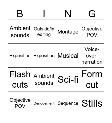 Unit 3 Vocab Bingo Card