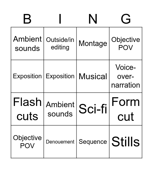 Unit 3 Vocab Bingo Card