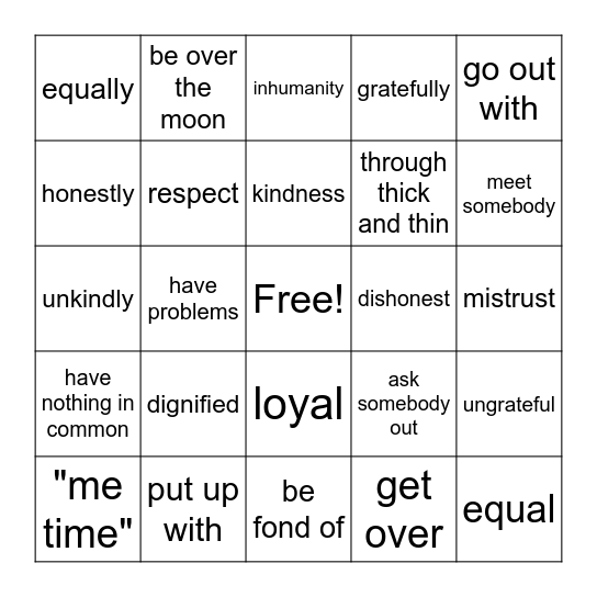 Unit 5 Vocabulary Bingo Card