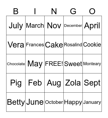 Birthday Club Bingo Card