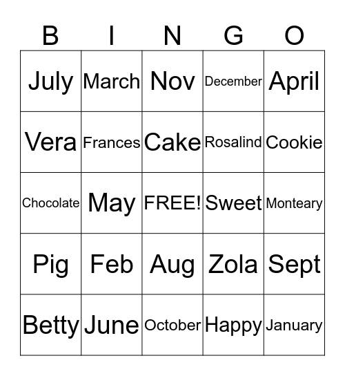 Birthday Club Bingo Card