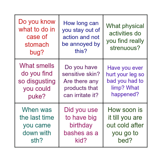 Roadmap, On the mend Bingo Card