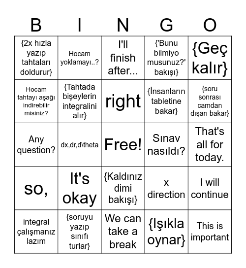 Dumldğ BINGO Card