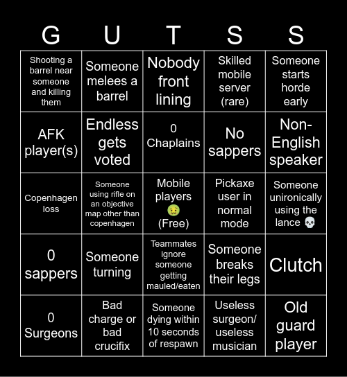 Guts & Blackpowder Bingo for mobile servers Bingo Card