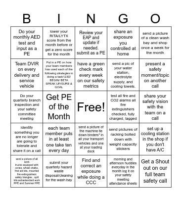 Safety Bingo JULY Bingo Card