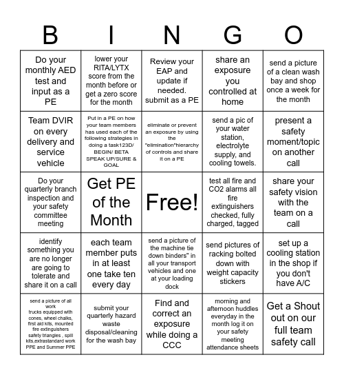 Safety Bingo may Bingo Card