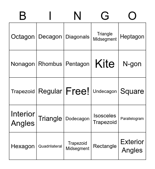 Polygons Bingo Card