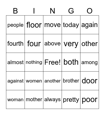 UFLI Heart Words 89 Bingo Card