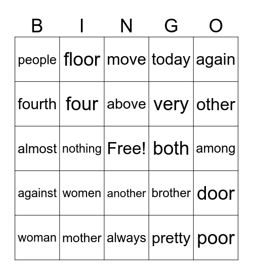 UFLI Heart Words 89 Bingo Card