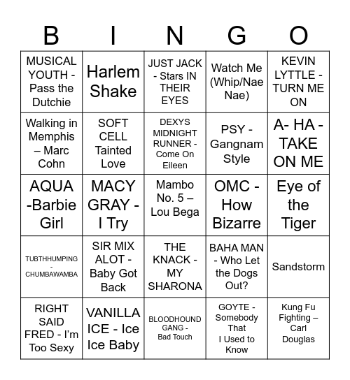 One Hit Wonders Bingo Card