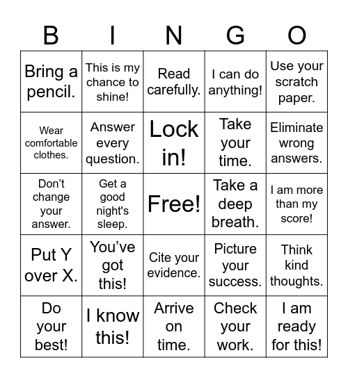 Be READY Bingo Card