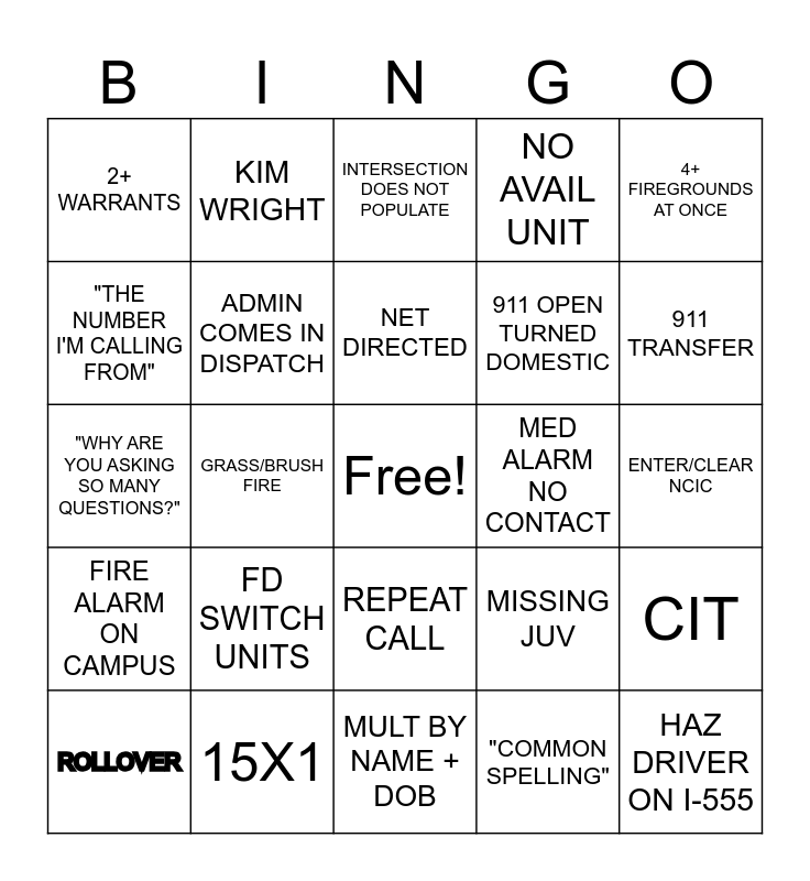 DISPATCH Bingo Card