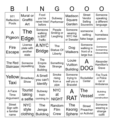 Talima's NYC Bingo Card