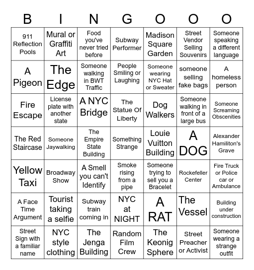 Talima's NYC Bingo Card