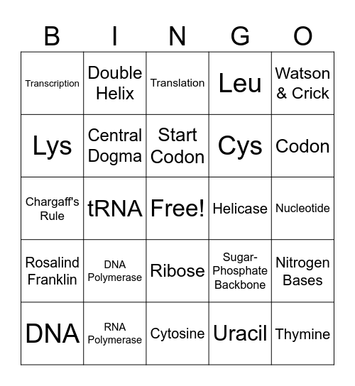 DNA Bingo Card