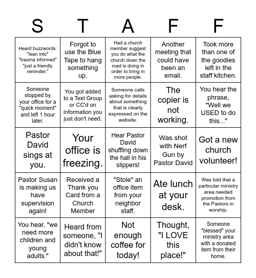 MUMC Church Staff Bingo Card
