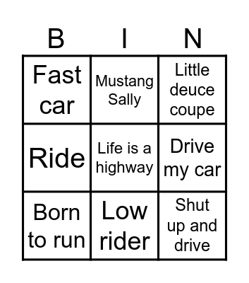 Muziek bingo CAR Bingo Card